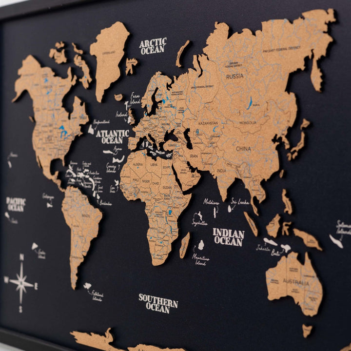 Biodegradable Cork World Map Wall Decor