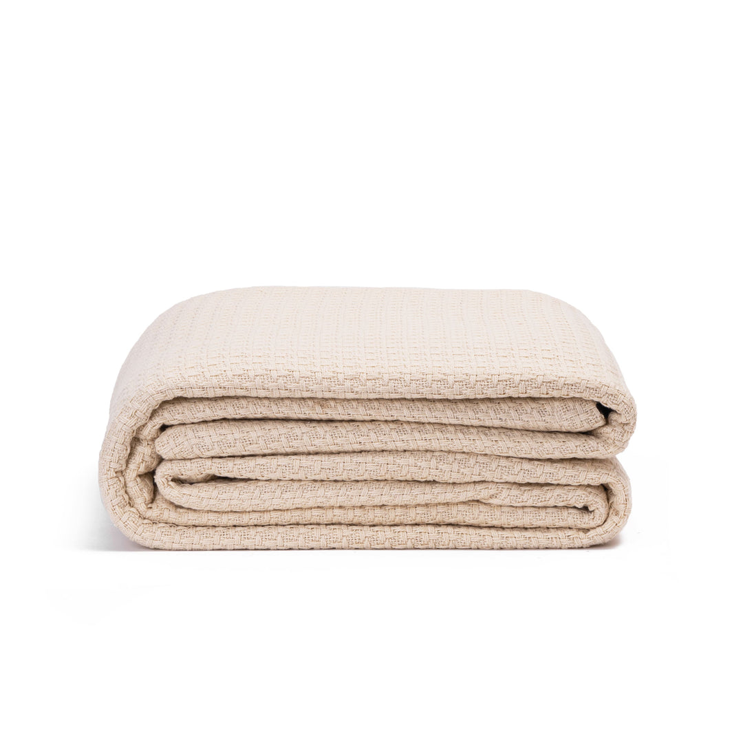 Organic Cotton Basket Weave Throw Blanket, Ivory
