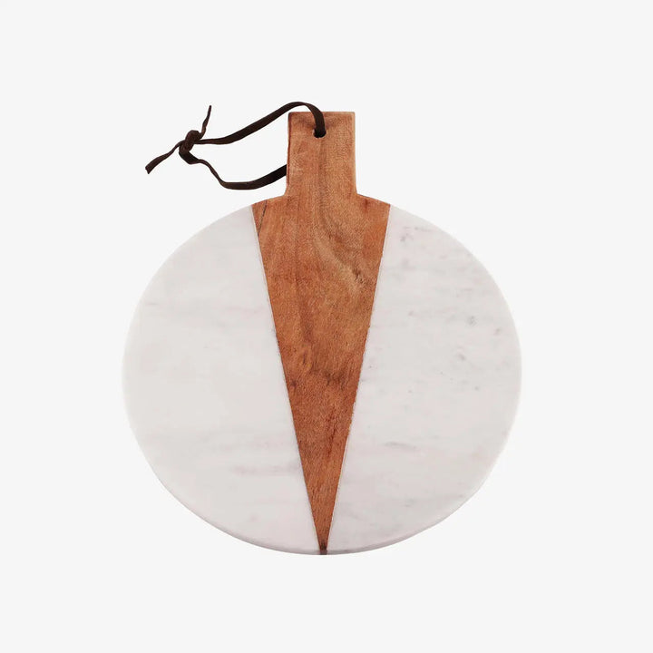 Handcrafted Marble &amp; Acacia Wood Round Serveware Platter