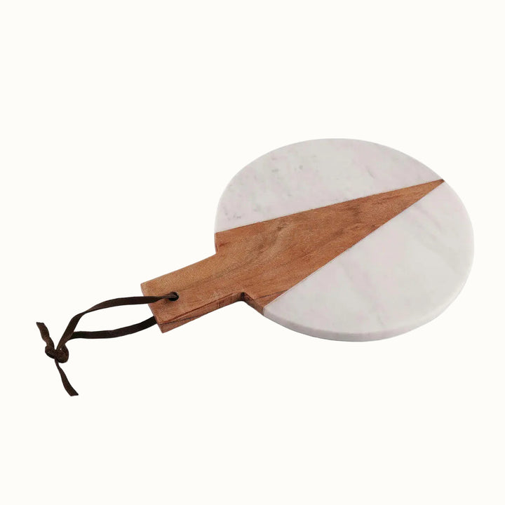 Handcrafted Marble &amp; Acacia Wood Round Serveware Platter