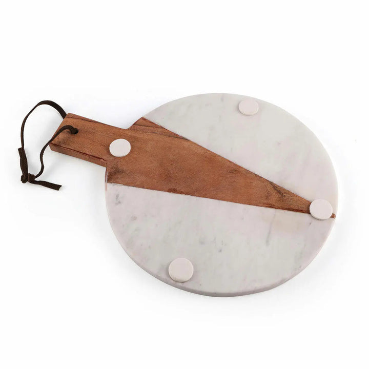 Handcrafted Marble &amp; Acacia Wood Round Serveware Platter