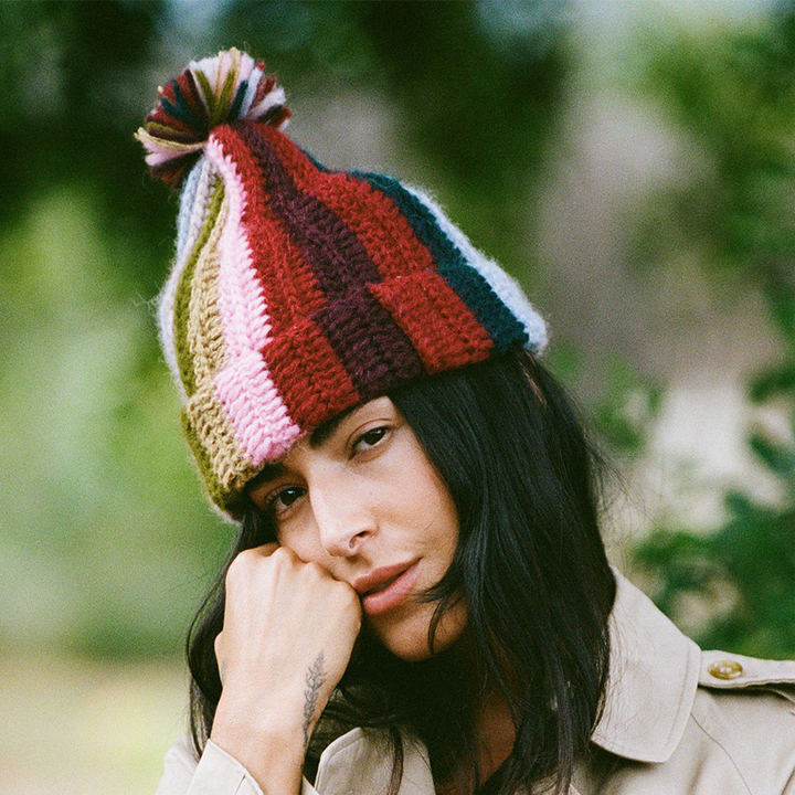 Handcrafted Baby Alpaca Rainbow Stripe Knit Beanie