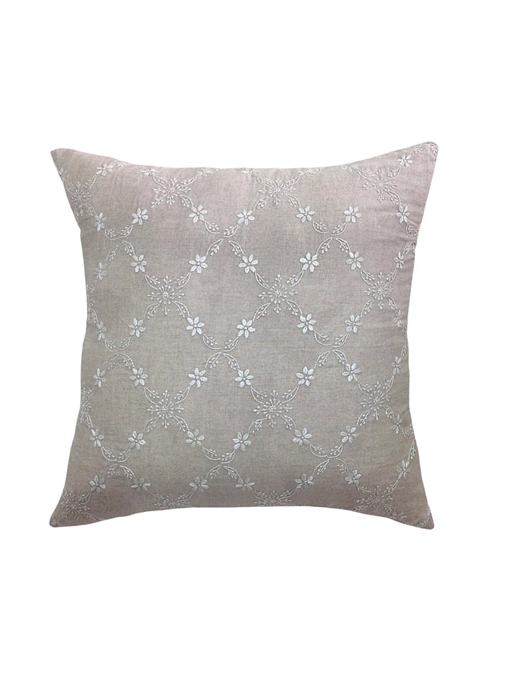 Handcrafted Linen Embroidered Throw Pillow Cover 20"