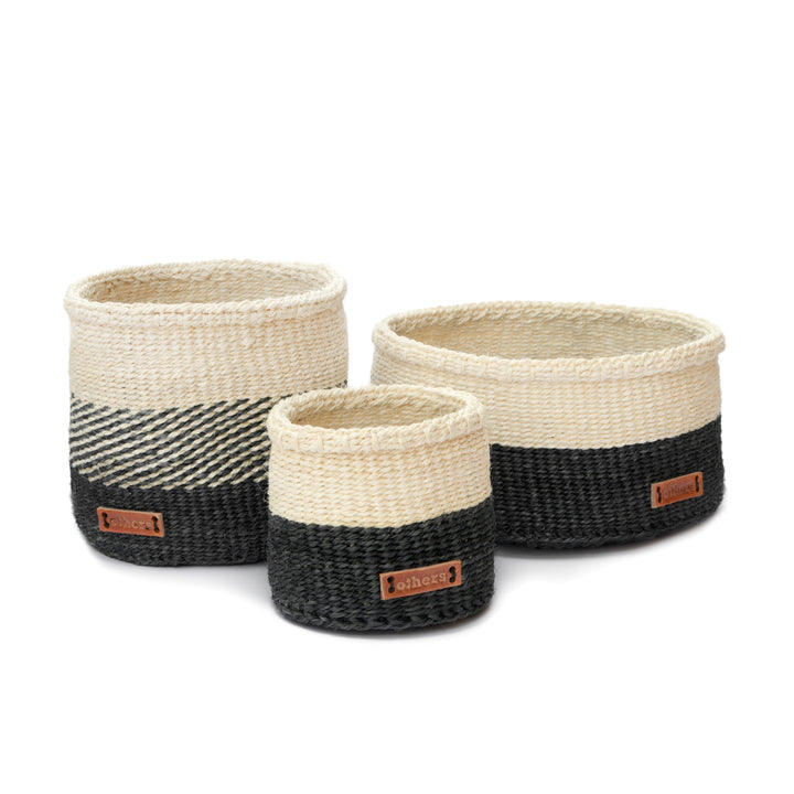 Handwoven Sisal Storage Basket, Natural &amp; Black, 15"