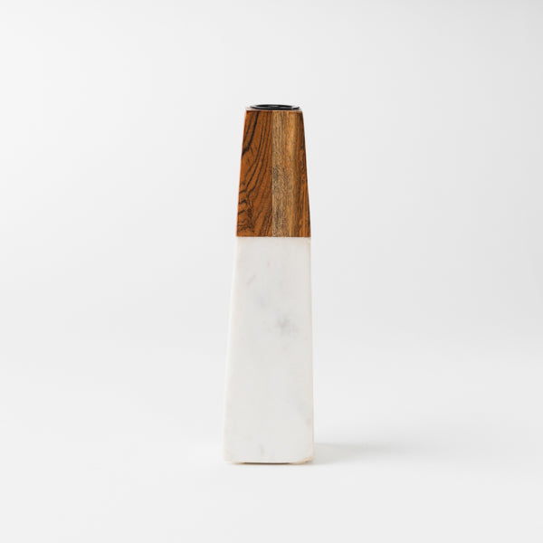 Handcrafted Marble &amp; Acacia Wood Tapered Candleholder