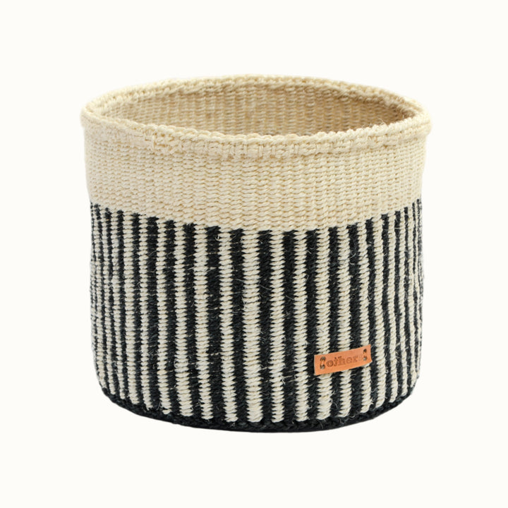 Handwoven Sisal Basket, Black &amp; White, 9" x 8"