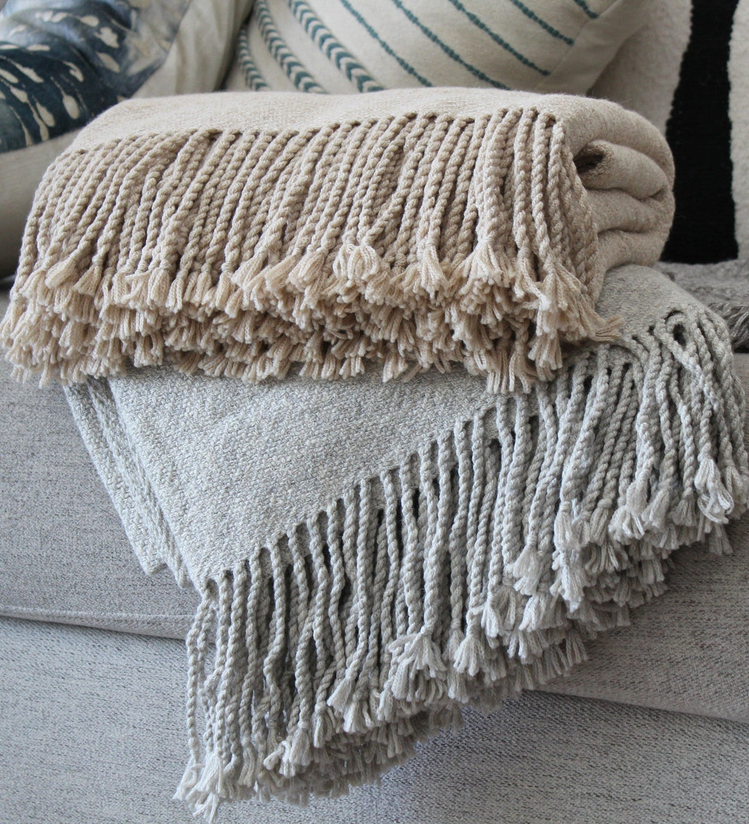 Handcrafted Undyed Pima Cotton &amp; Baby Alpaca Throw, Silver