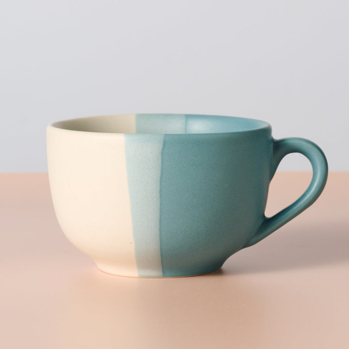 Handcrafted Striped Ceramic Mug with Spoon, 20 oz.
