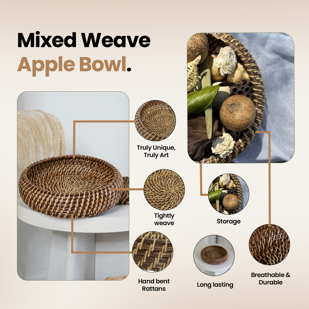 Handcrafted Rattan Fruit Basket &amp; Bowl, 10"