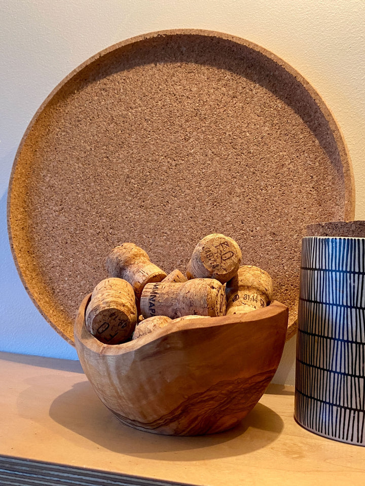 Upcycled Cork Round Serving Tray, 11"