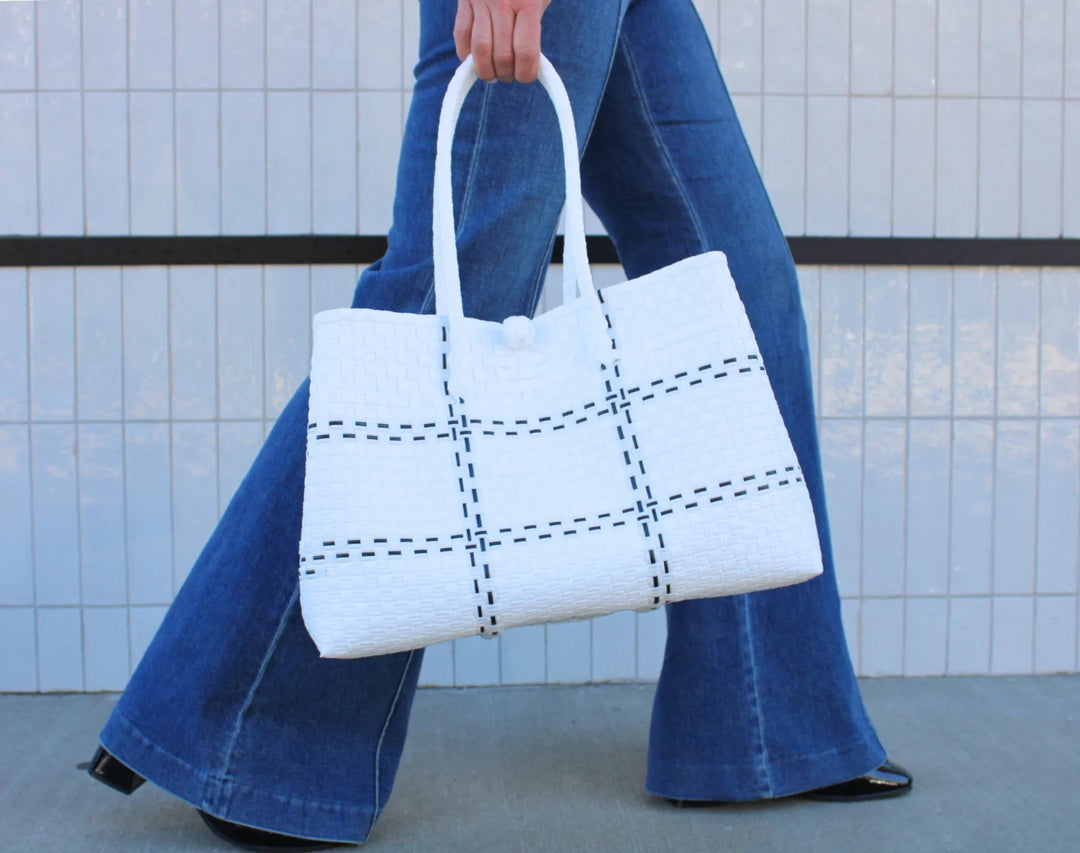 Handwoven Recycled Plastic Tote Bag, 15"