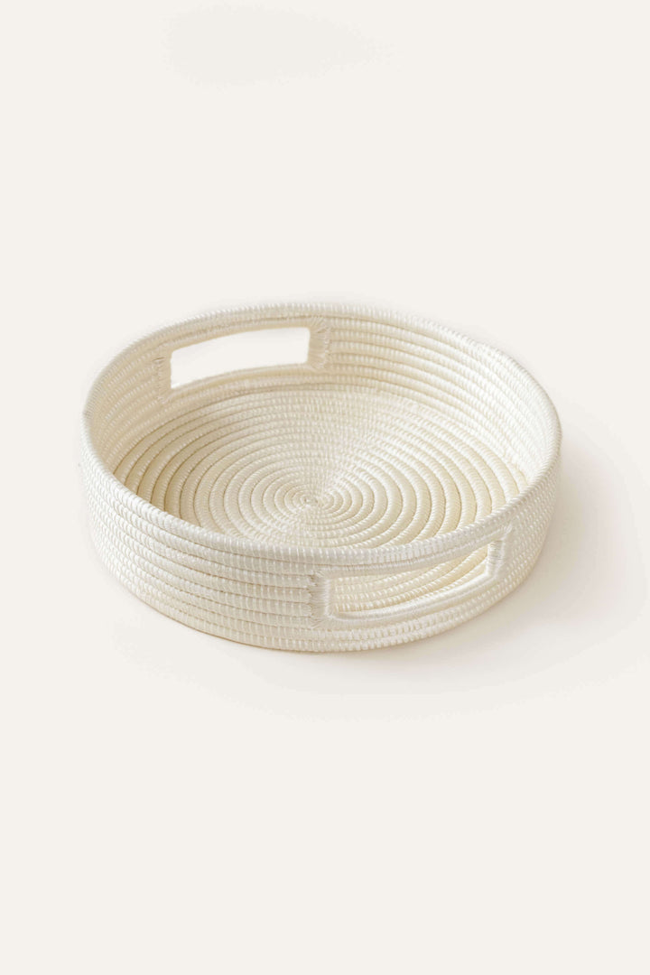 Handwoven Sisal Serveware Tray, White, 10"