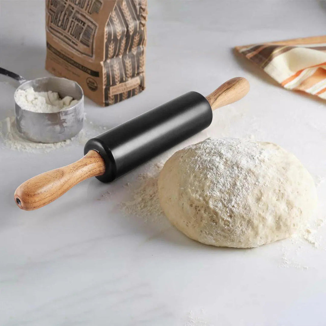 Handcrafted Black Marble &amp; Wood Rolling Pin