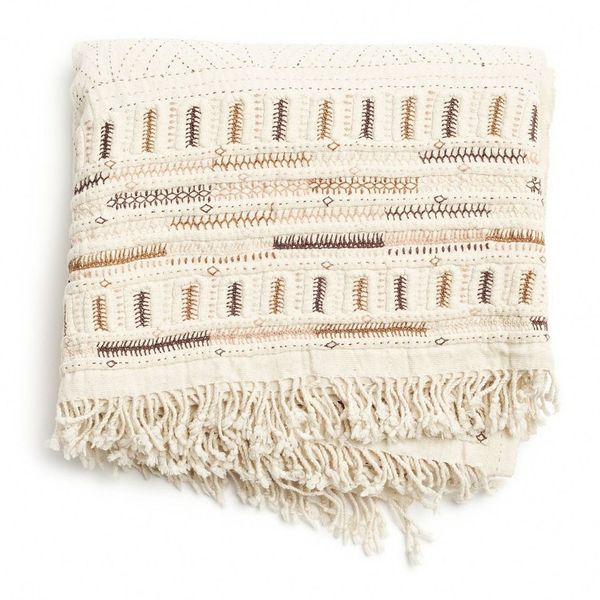 Organic Hand-Embroidered Cotton Throw, 83" x 43"