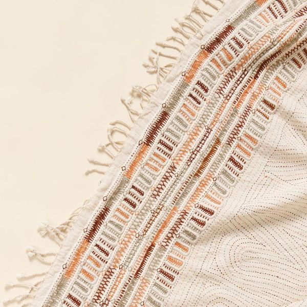 Organic Hand-Embroidered Cotton Throw, 83" x 43"