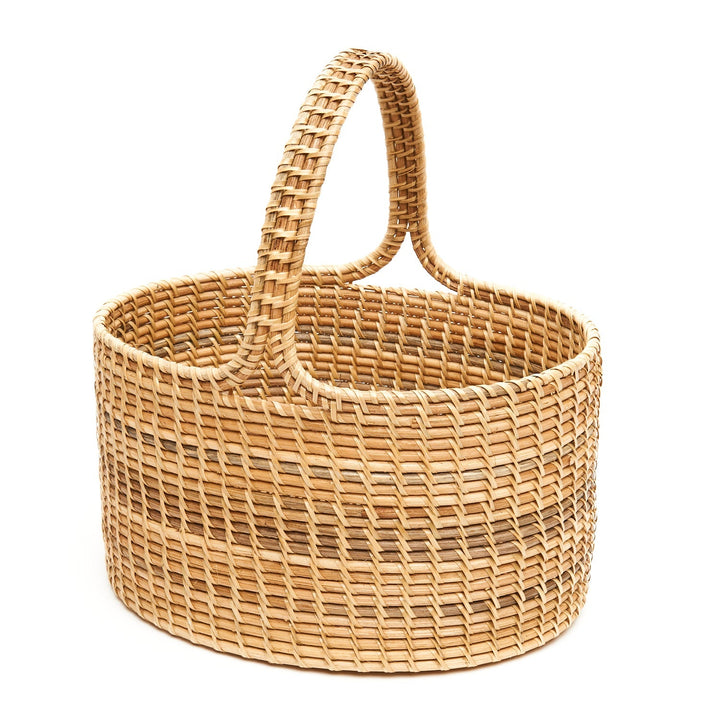 Handcrafted Rattan Oval Market Basket, 15" x 10.5"