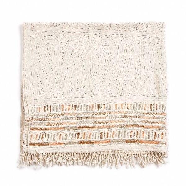 Organic Hand-Embroidered Cotton Throw, 83" x 43"