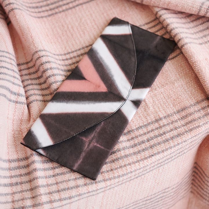 Handcrafted Shibori Cotton Pouch, Black &amp; Pink, 10" x 4"