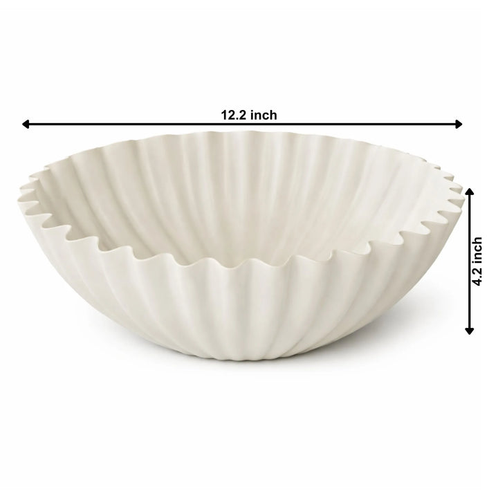 White Ribbed Aluminum Sculpted Bowl