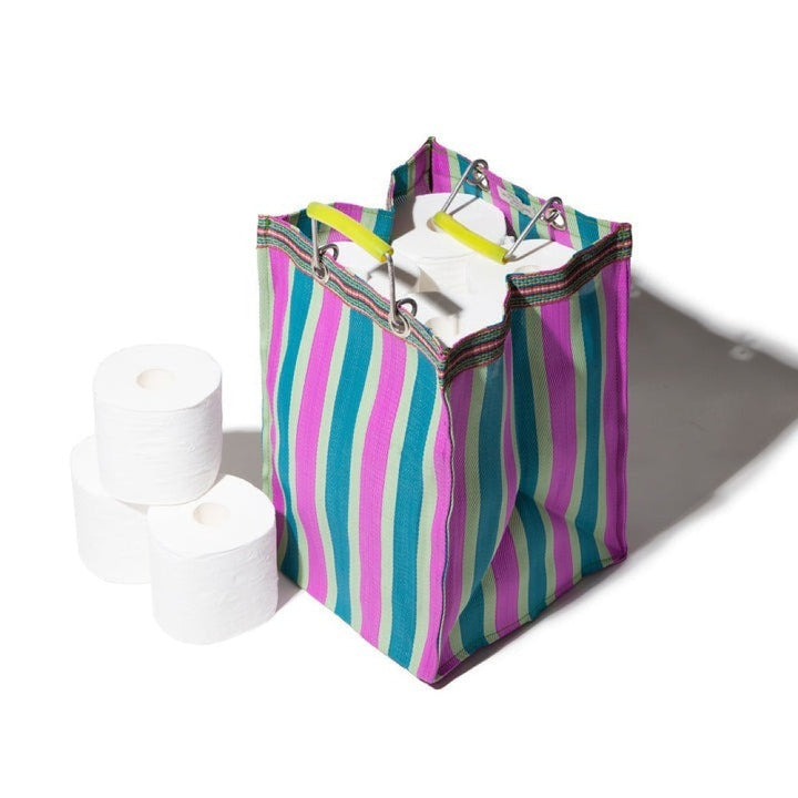 Recycled Plastic Hand-Woven Striped Tote Bag