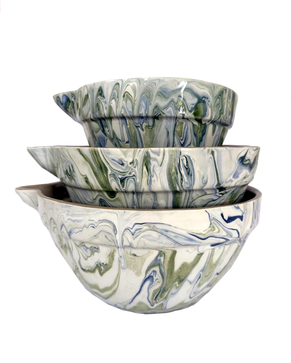 Handcrafted Marbled Ceramic Mixing Bowls, Ocean, 3 Ct.