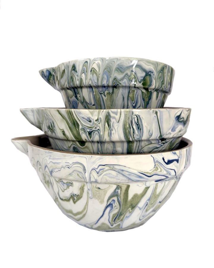 Handcrafted Marbled Ceramic Mixing Bowls, Ocean, 3 Ct.