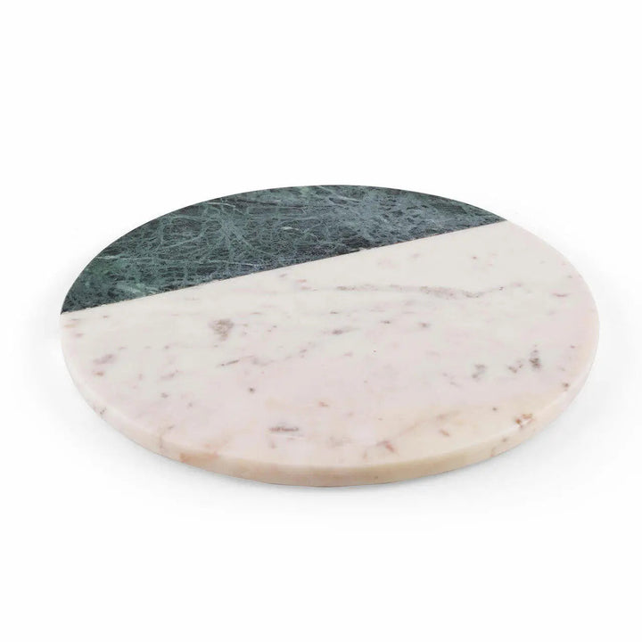Handcrafted Green &amp; White Marble Round Cutting Board