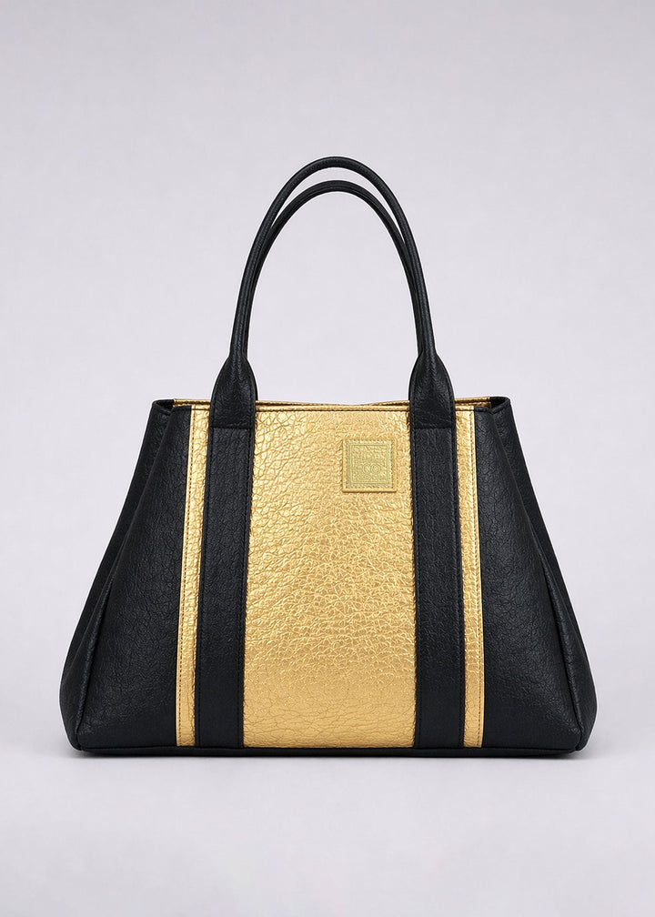 Vegan Pinatex Tote Bag, Black &amp; Gold
