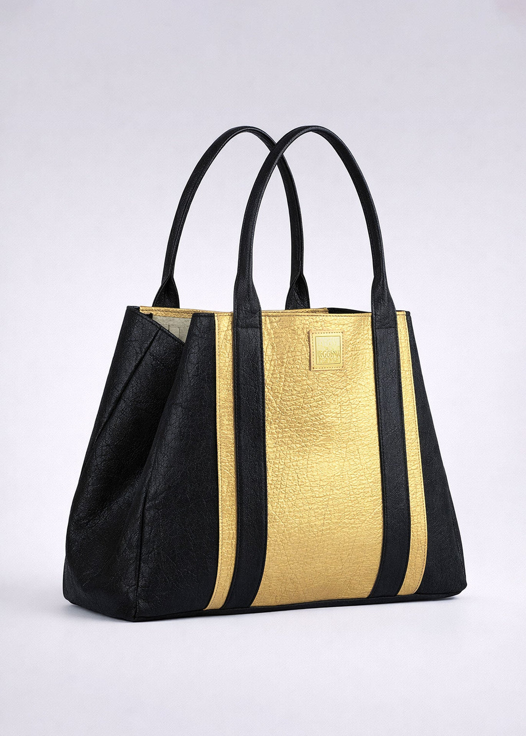 Vegan Pinatex Tote Bag, Black &amp; Gold