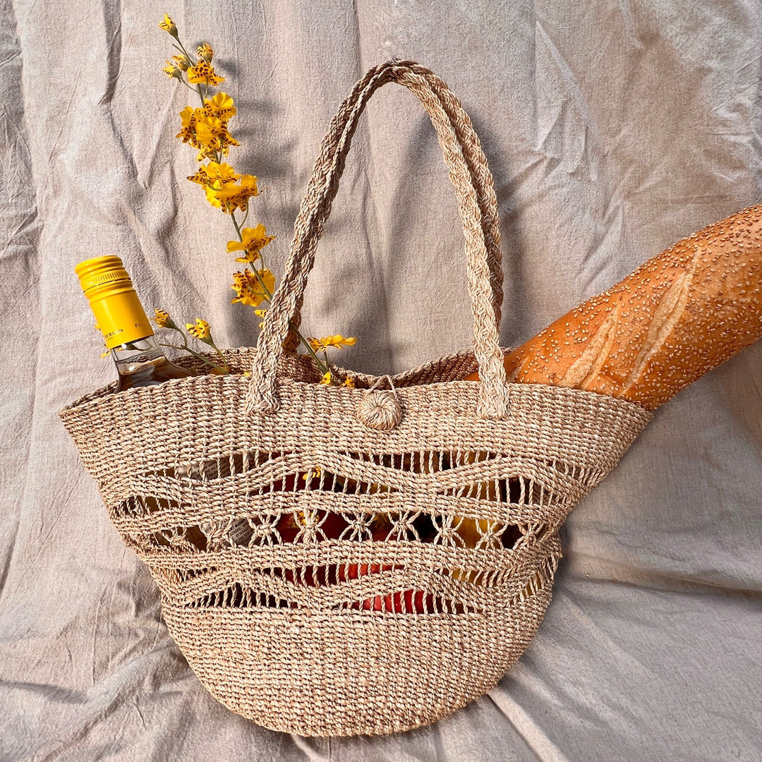 Handcrafted Abaca Woven Market Tote, 18" x 9"