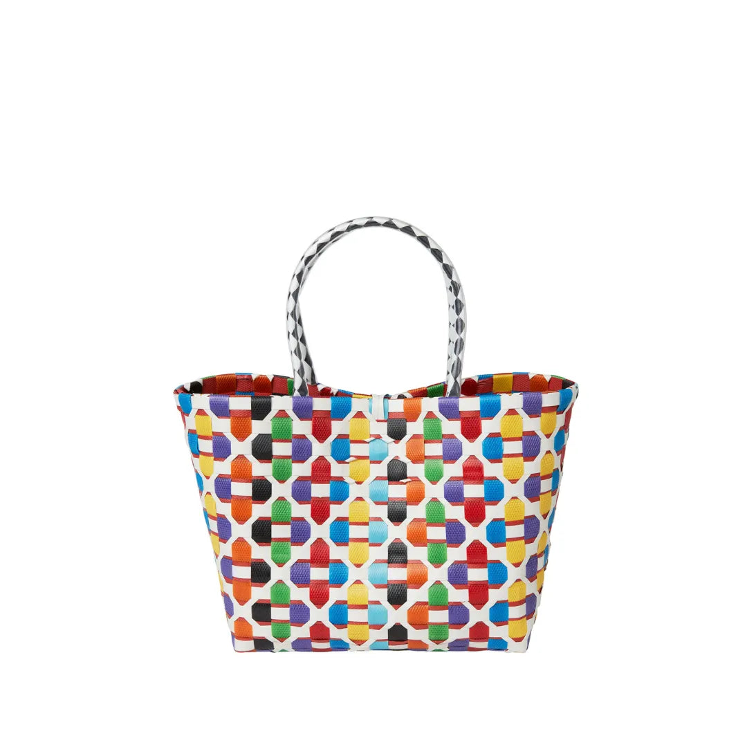 Handwoven Recycled Plastic Floral Mini Tote