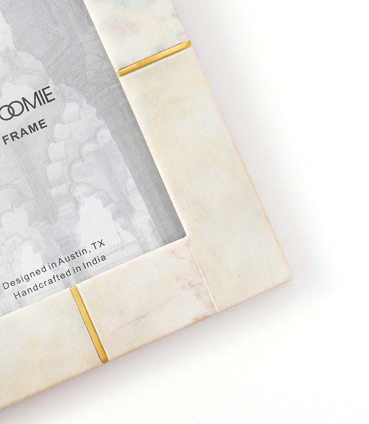 Fair Trade Carved Marble &amp; Brass Inlay Frame, 5" x 7"