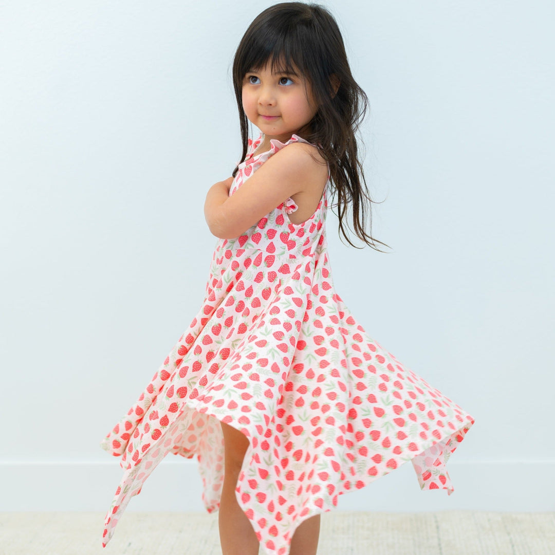Organic Bamboo Ruffle Racerback Girls Dress, Tagless