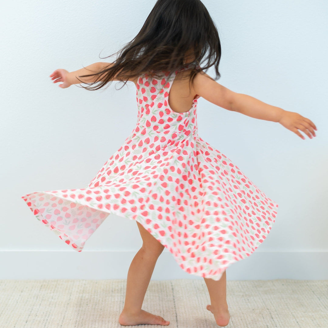 Organic Bamboo Ruffle Racerback Girls Dress, Tagless