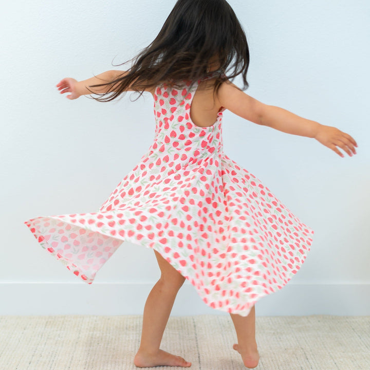 Organic Bamboo Ruffle Racerback Girls Dress, Tagless