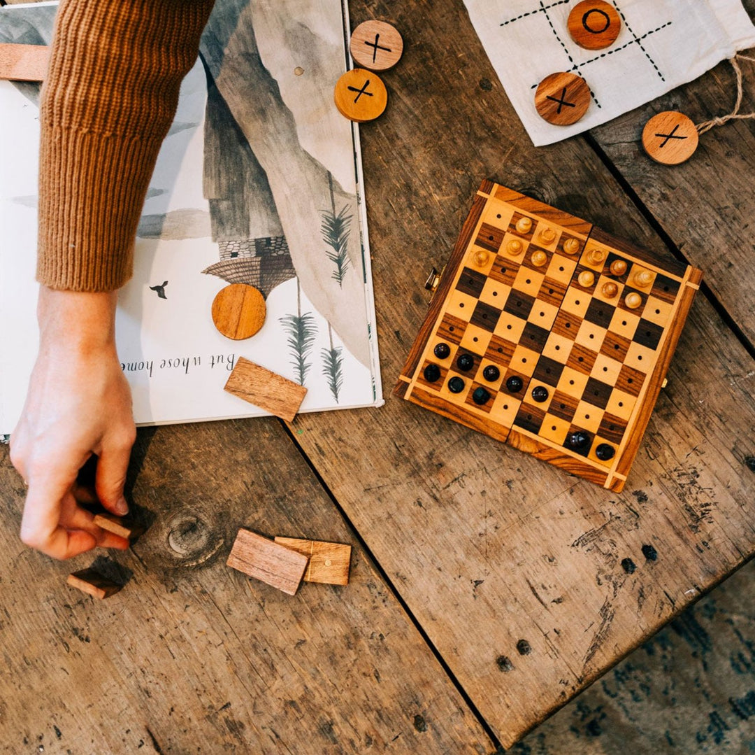 Handcrafted Sheesham Wood Portable Travel Chess Set