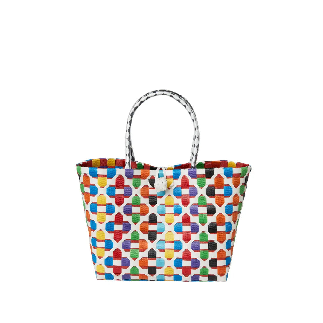 Handwoven Recycled Plastic Floral Mini Tote