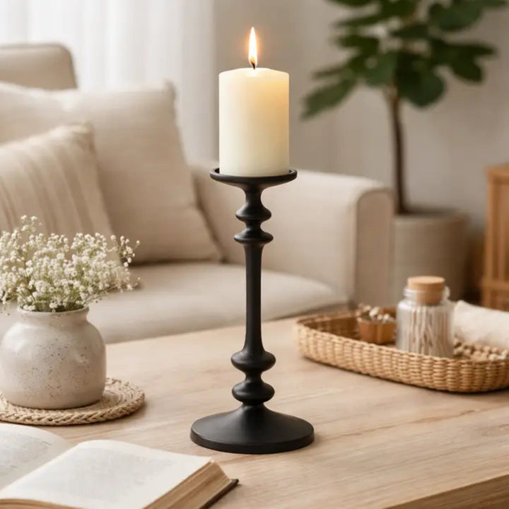 Reusable Aluminum Tall Candle Holder, Black, 14"