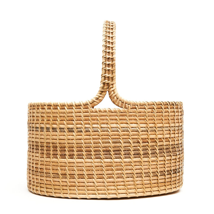 Handcrafted Rattan Oval Market Basket, 15" x 10.5"