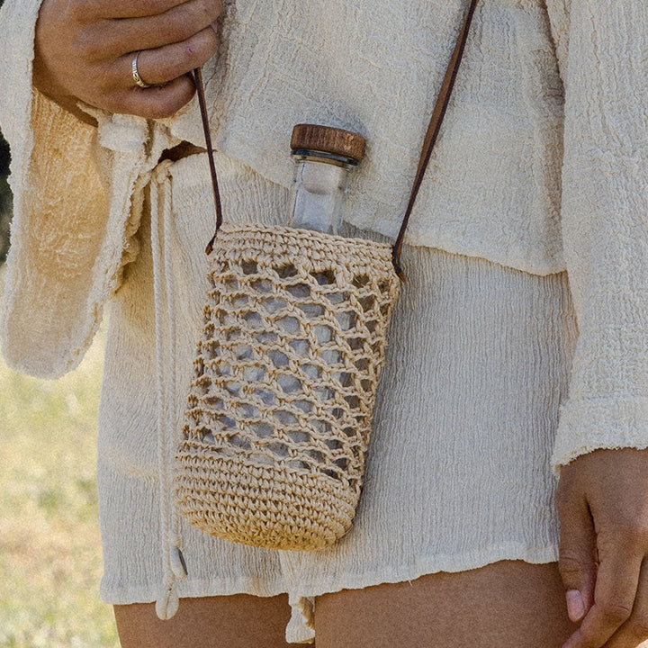 Handcrafted Cactus Fiber Crochet Bottle Holder, 32 oz.