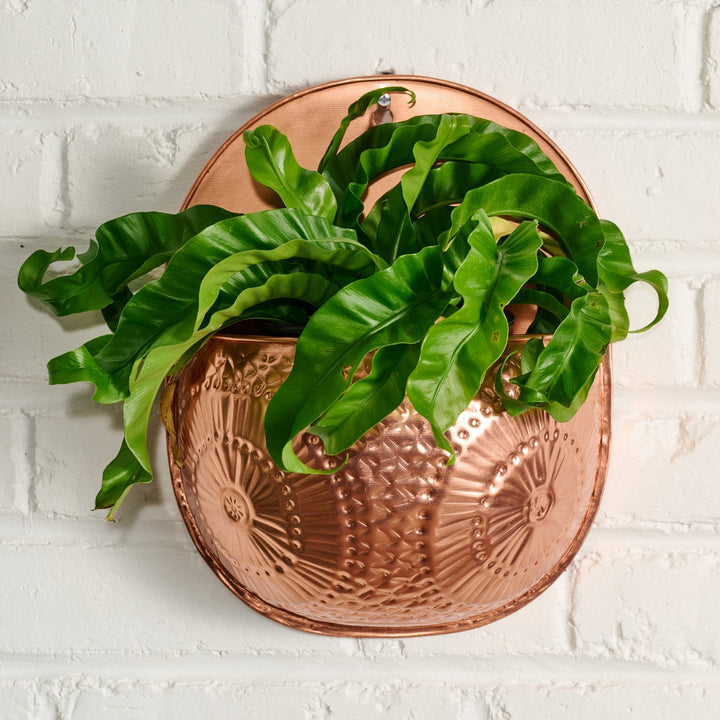 Fair Trade Embossed Copper Iron Wall Planter Decor