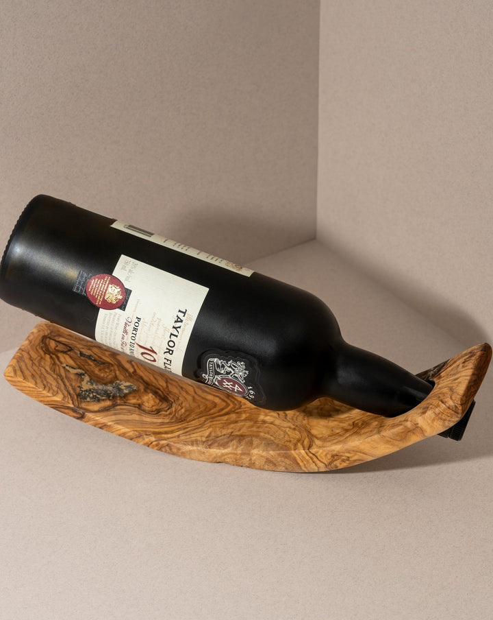 Handcrafted Olive Wood Wine Holder, 13" x 2.5" x 3"