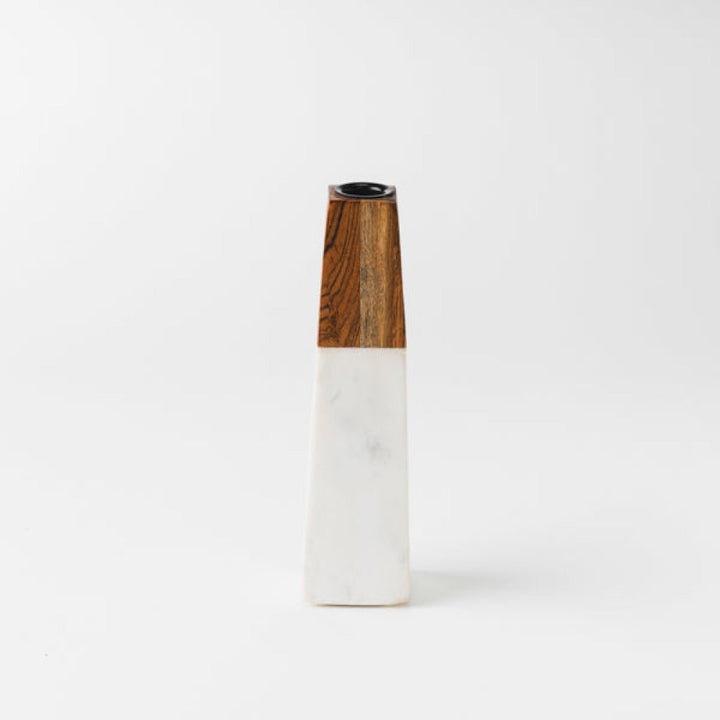 Handcrafted Marble &amp; Acacia Wood Tapered Candleholder