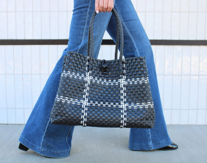 Handwoven Recycled Plastic Tote Bag, 15"