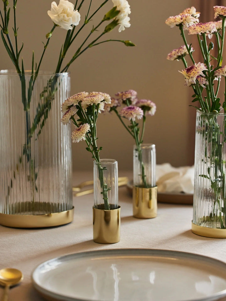Handcrafted Fluted Glass Bud Vases, Gold, 4 Ct.