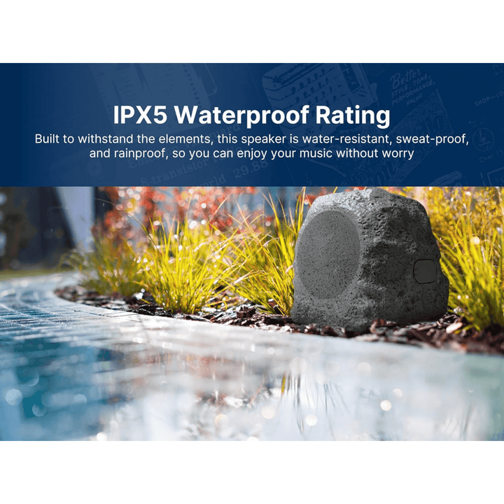 Solar Rock Bluetooth Speaker, Solar-Powered, IPX5, 10W