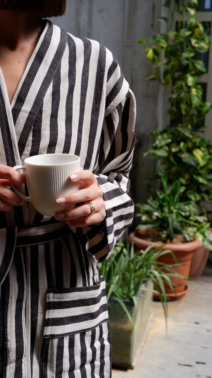 Cotton-Linen Zebra Stripe Robe
