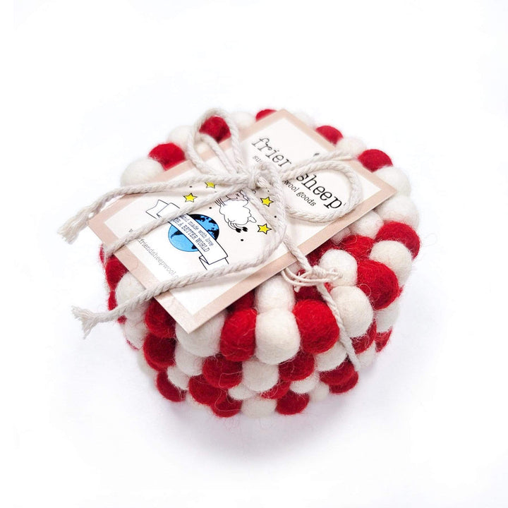 Handcrafted Wool Felt Candy Cane Coasters, 4 Ct.