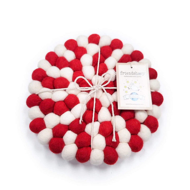 Handcrafted Wool Felt Candy Cane Coasters, 4 Ct.