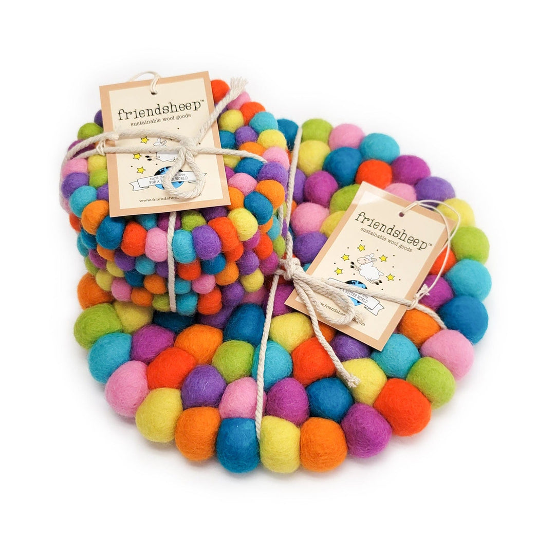 Handcrafted Wool Rainbow Coasters, 4 Ct.